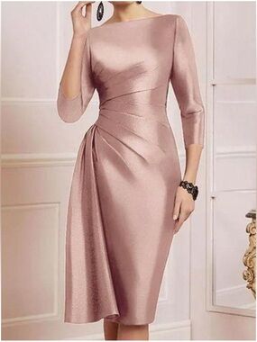 STYLEWE Rose Gold Satin Midi Dress with Draped Side